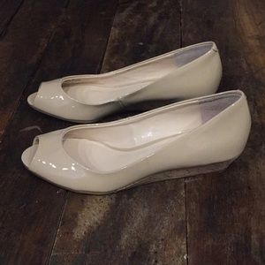 Talbots Peep Toe Cork Dress Wedge Neutral Tan 7